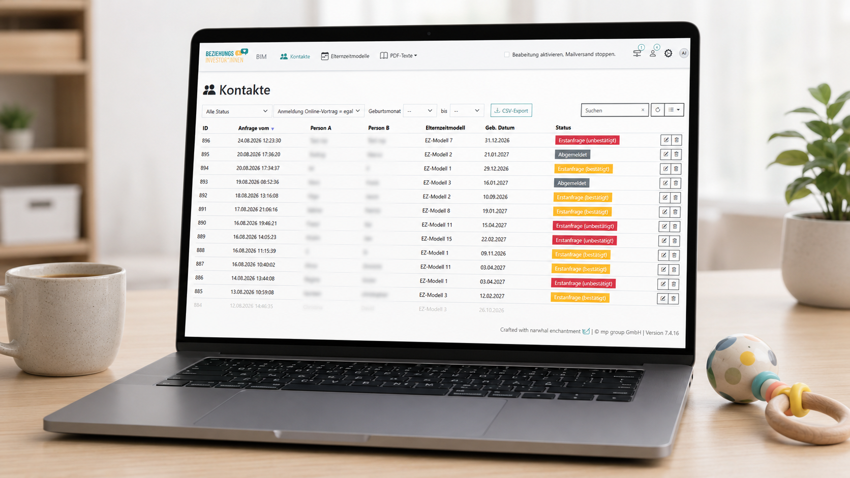 Zentrale Web-App Für Elternzeitplan